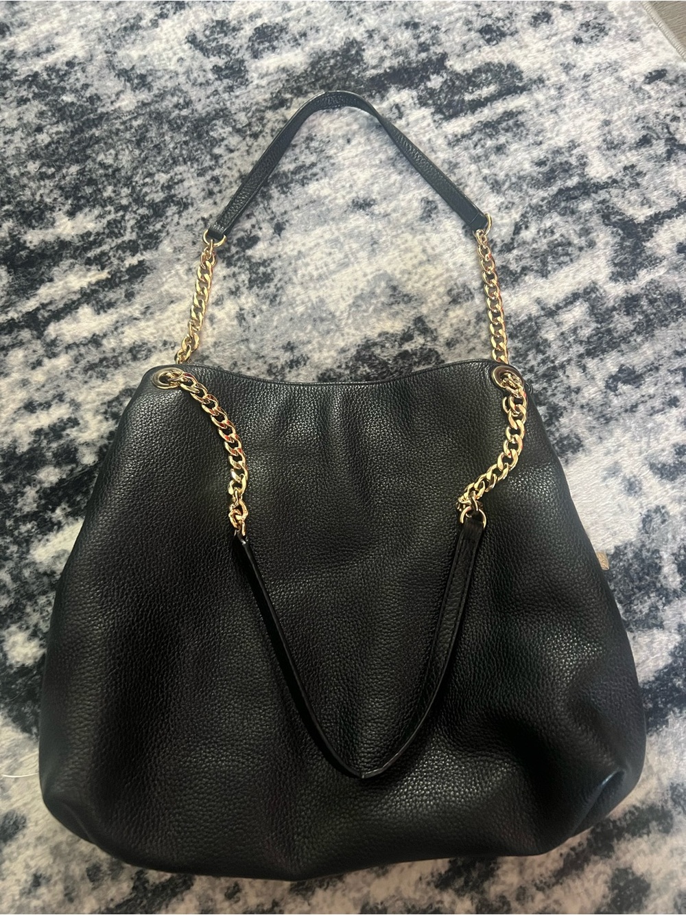 Michael Kors Black Pebbled Leather Shoulder Bag with Gold Chain